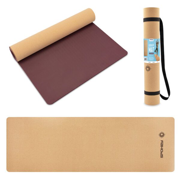 Cork yoga mat paars 183x61 cm met antislip - Spokey SAVASANA