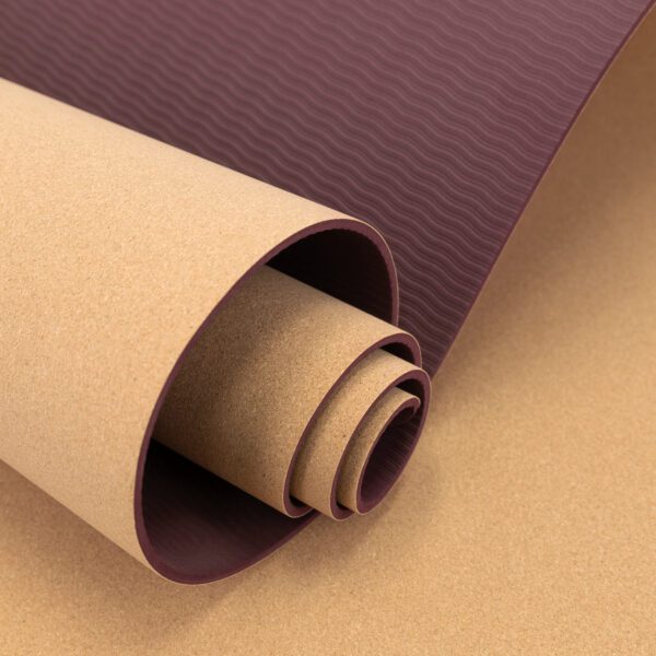 Cork yoga mat paars 183x61 cm met antislip - Spokey SAVASANA