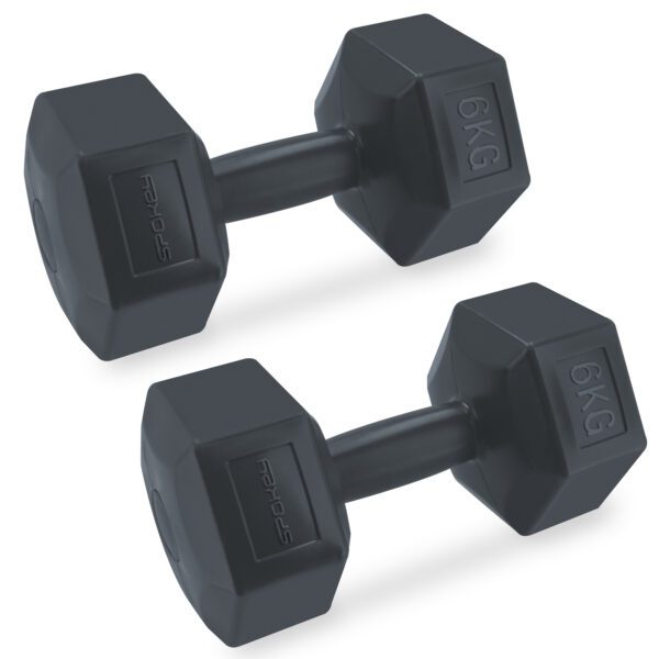 Hexagonale dumbbell set 2x6 kg zwart - Spokey MONSTER