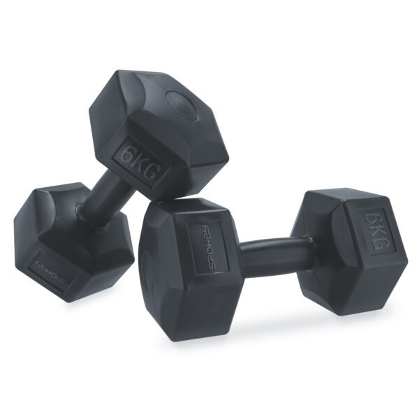Hexagonale dumbbell set 2x6 kg zwart - Spokey MONSTER