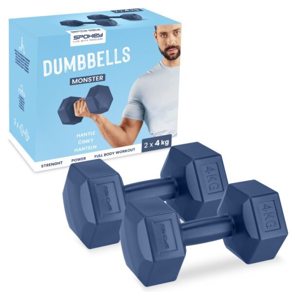 Set van hexagonale dumbbells 2x4 kg blauw - Spokey MONSTER