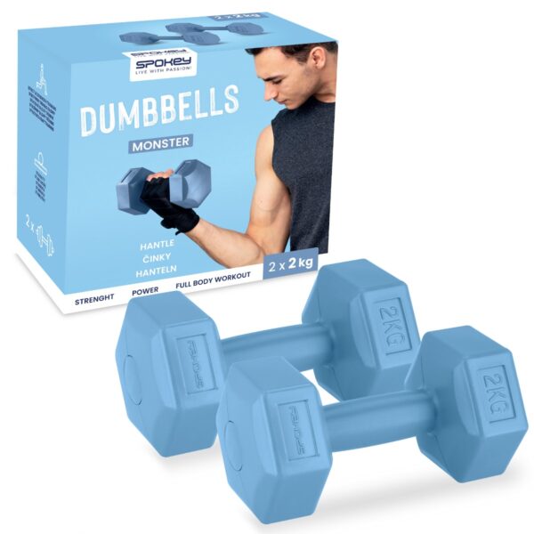 Hexagonale dumbbell set 2x2 kg blauw - Spokey MONSTER