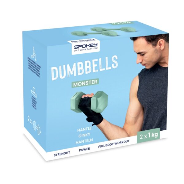 Hexagonale dumbbell set 2x1 kg groen - Spokey MONSTER