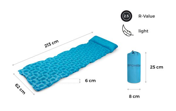 Opblaasbare slaapmat - Ultralicht trekking luchtbed - 213 x 62 x 6 cm - Blauw - Spokey AIR BED