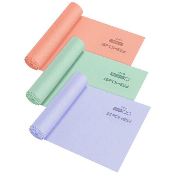 Voordeelset weerstandsbanden - 3 niveaus - 200 x 15 cm - 7 kg / 12 kg / 17 kg weerstand - Geschikt voor krachttraining en yoga - Spokey RIBBON TEX SET