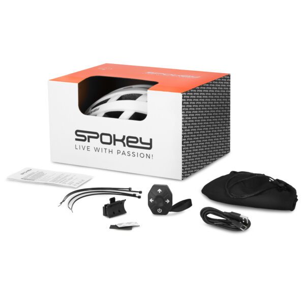 Fietshelm met ledverlichting en knipperlicht - Wit - 55-58 cm - Spokey Pointer Pro