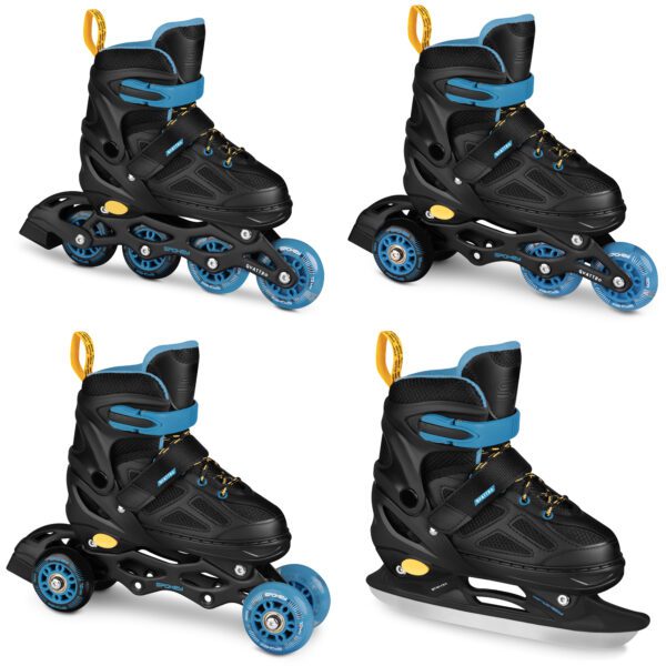 Verstelbare schaatsen 4in1 - Spokey QUATTRO - Zwart / Donkerblauw - Maat 34-37