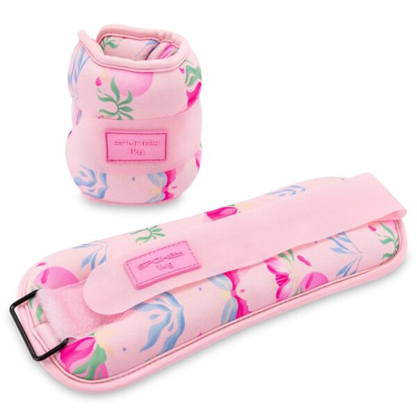 Verstelbare enkel- en polsgewichten - 2x 1 kg - Roze met print