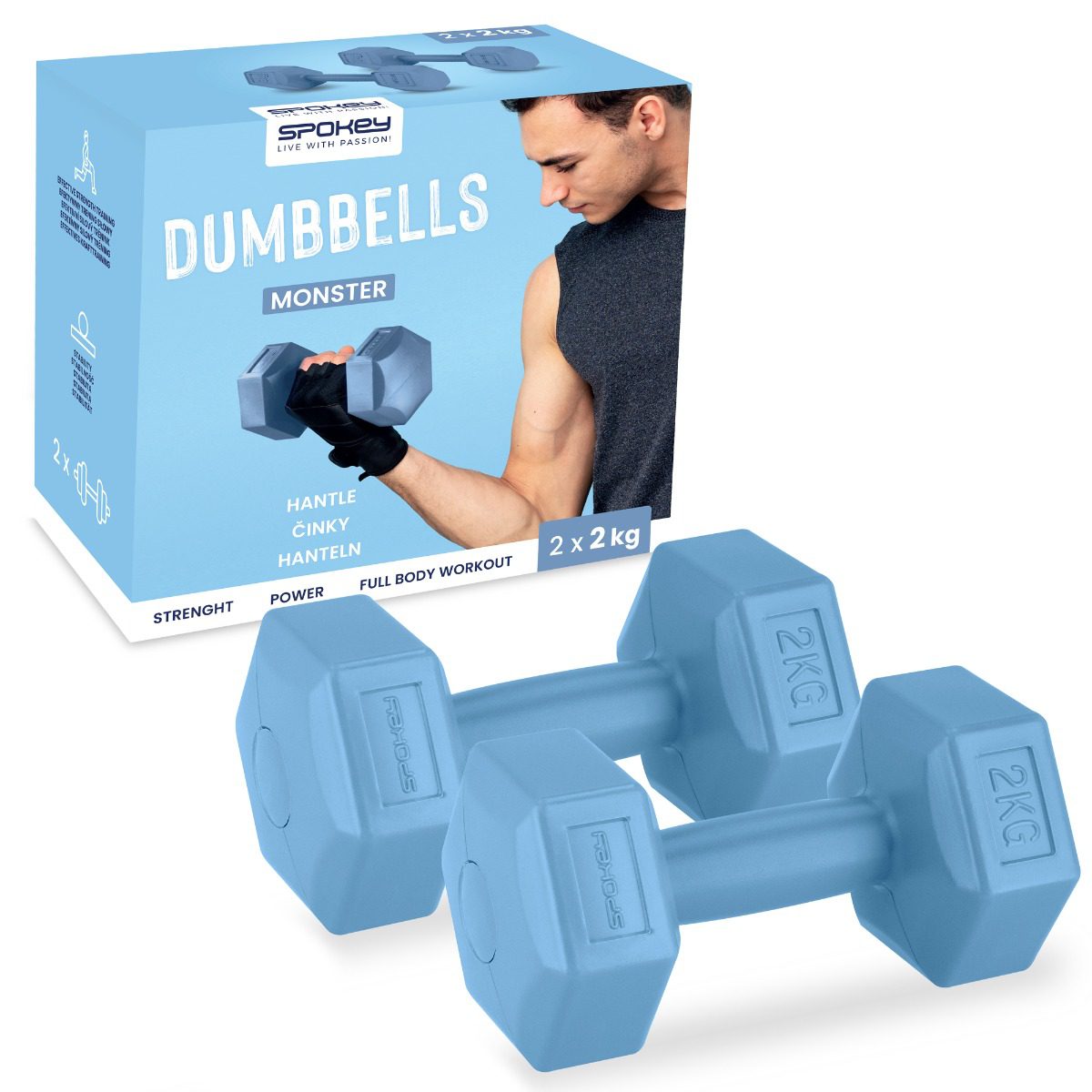 Spokey MONSTER hexagonale dumbbells 2x2 kg blauw Spokey MONSTER hexagonale dumbbells 2x2 kg blauw
