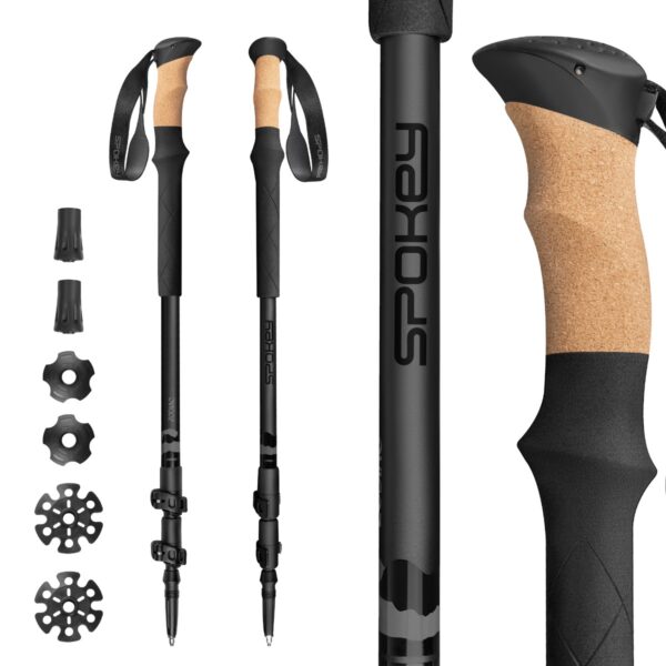 Nordic Walking Stokken – Lichtgewicht Aluminium (540 g) – Verstelbare Trekkingstokken 105–135 cm – Kurken Handvat – Opvouwbaar – Zwart - Spokey Zodiac
