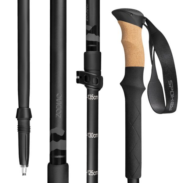 Nordic Walking Stokken – Lichtgewicht Aluminium (540 g) – Verstelbare Trekkingstokken 105–135 cm – Kurken Handvat – Opvouwbaar – Zwart - Spokey Zodiac