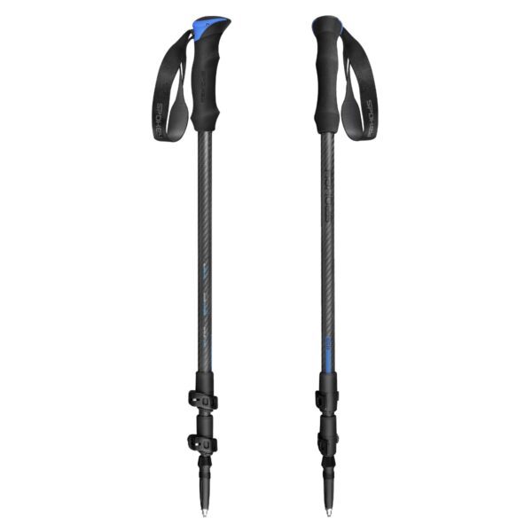 Trekking- & Nordic Walking Stokken – Lichtgewicht (460 g) – Carbon/Aluminium – Verstelbaar 105–135 cm – EVA Handvat – Fast Fit – Opvouwbaar (62 cm) – Zwart/Blauw - Spokey ATOM