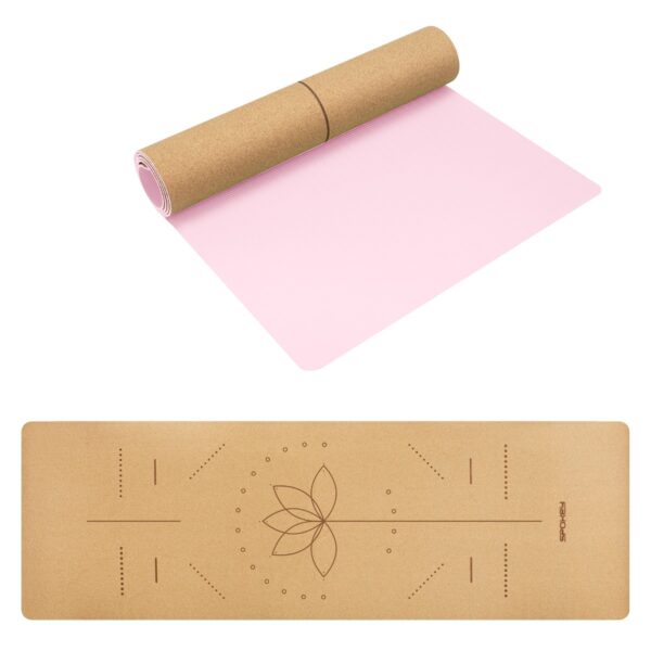 Yogamat - 183 x 61 x 0,4 cm - Kurk en TPE - Beige / Roze - Lichtgewicht - Antibacterieel - Met draagriem - Spokey Savasana