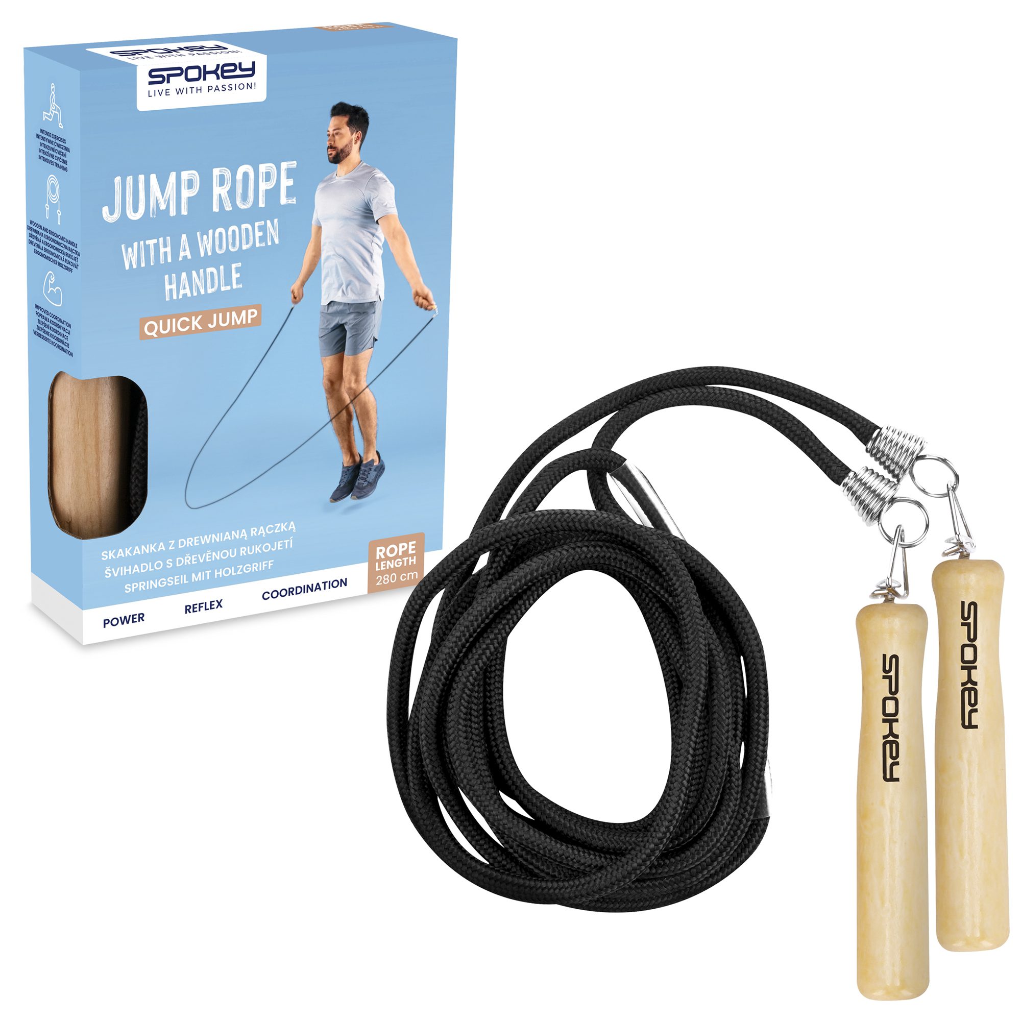 Kwalitatief springtouw met houten handgrepen zwart Kwalitatief springtouw met houten handgrepen zwart