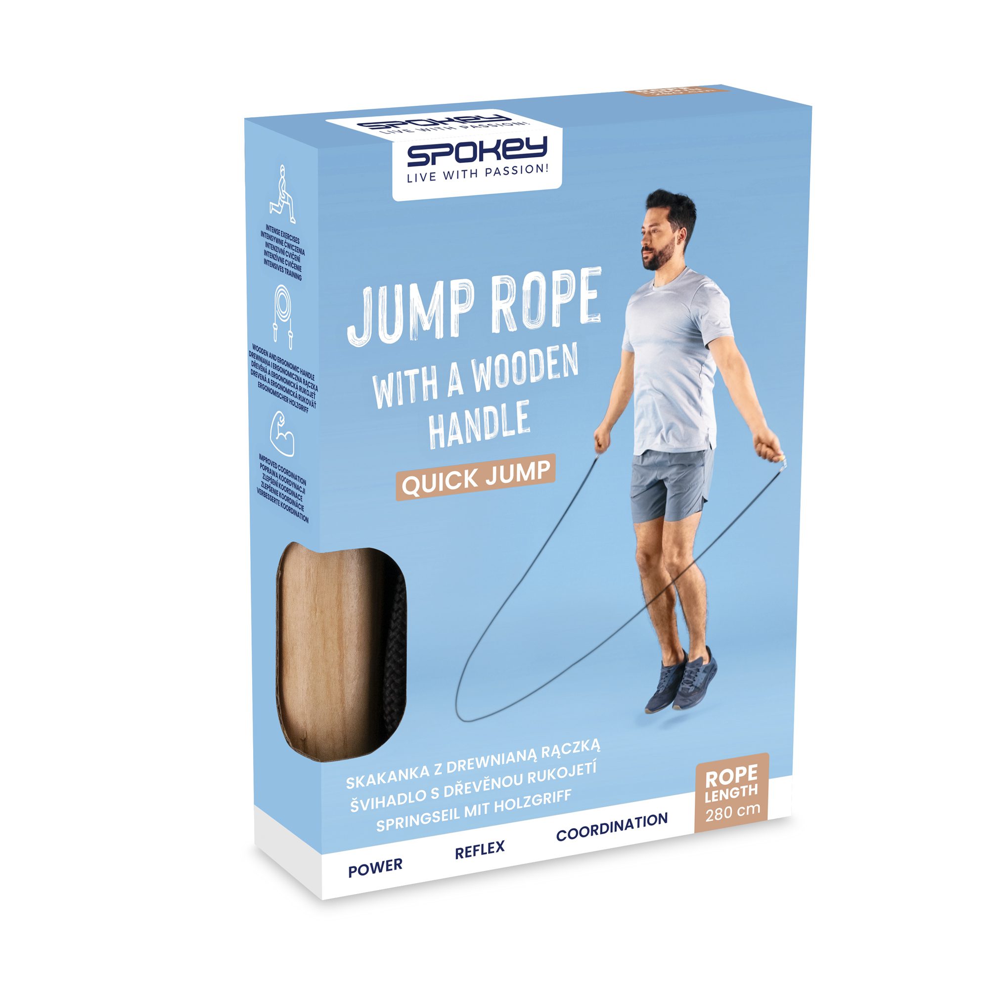 Kwalitatief springtouw met houten handgrepen zwart Kwalitatief springtouw met houten handgrepen zwart