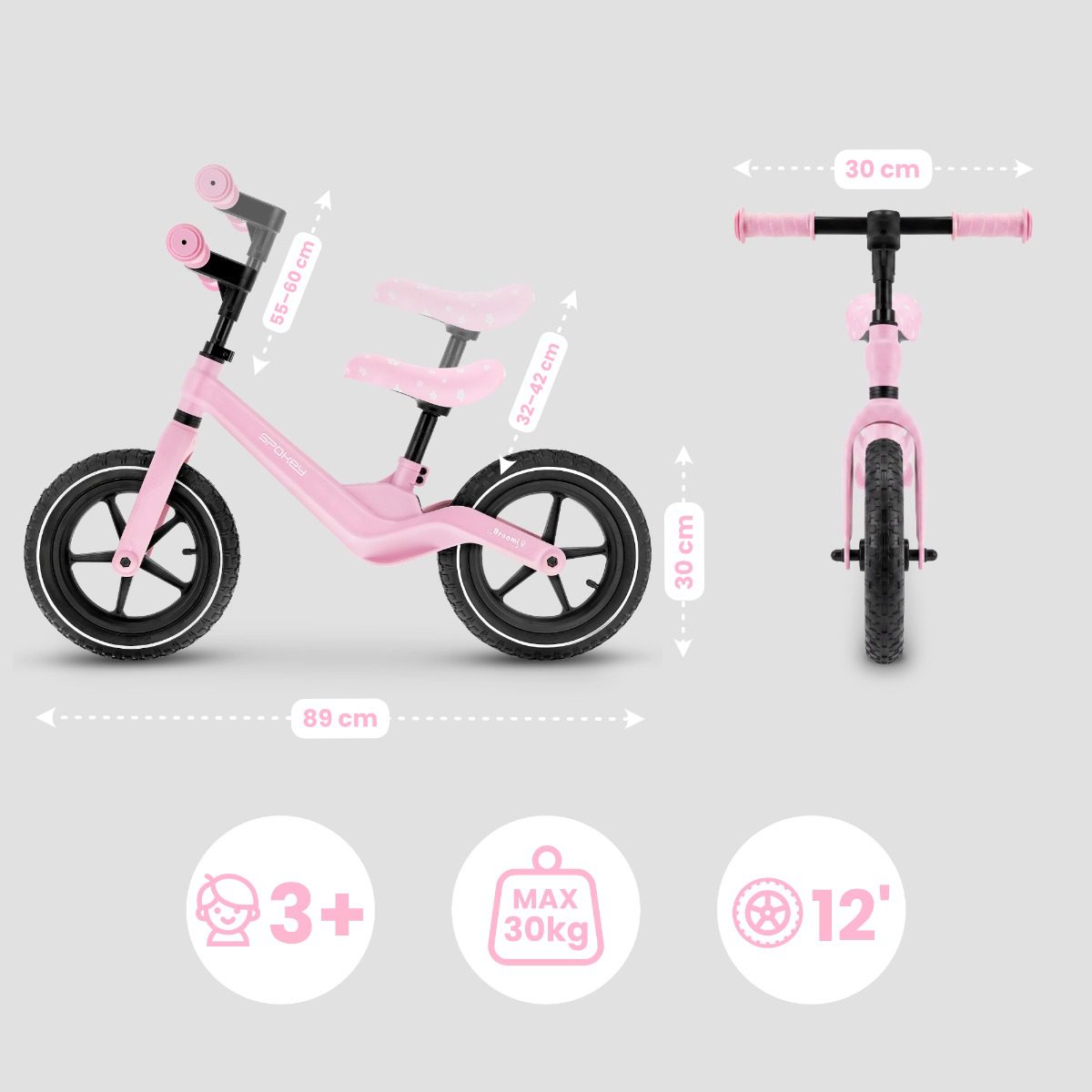 BROOMI loopfiets roze 12 inch BROOMI loopfiets roze 12 inch