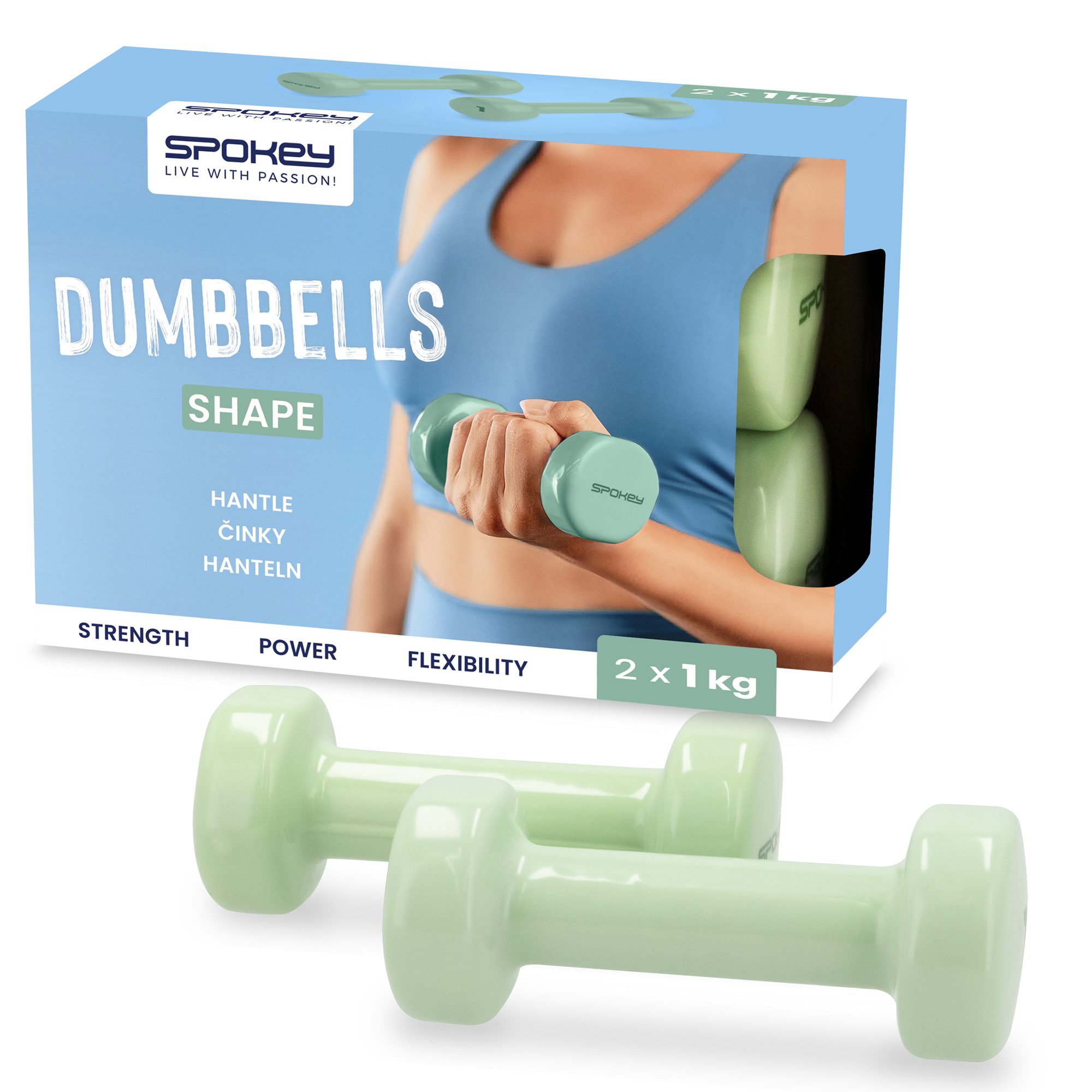 Vinyl dumbbells 2x1 kg groen - Spokey SHAPE Vinyl dumbbells 2x1 kg groen - Spokey SHAPE