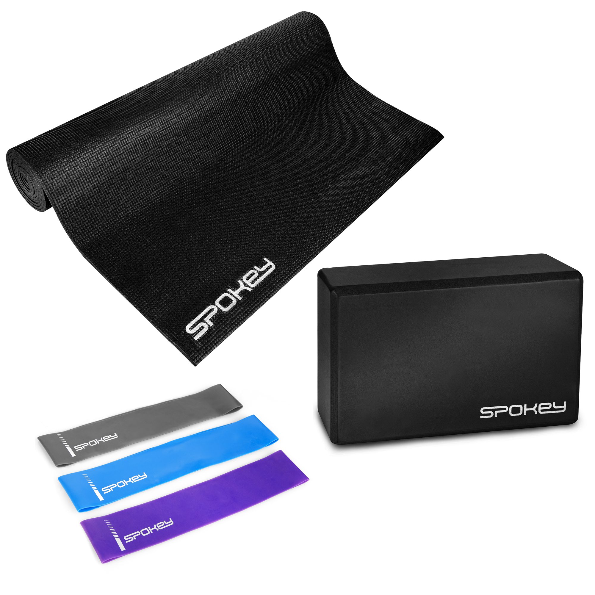 Spokey MANTRA yoga set met mat, blok en weerstandsbanden Spokey MANTRA yoga set met mat, blok en weerstandsbanden