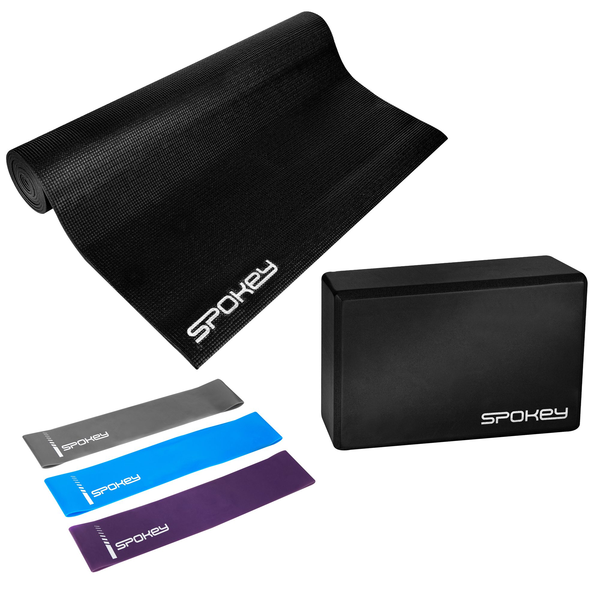 Spokey MANTRA yoga set met mat, blok en weerstandsbanden Spokey MANTRA yoga set met mat, blok en weerstandsbanden