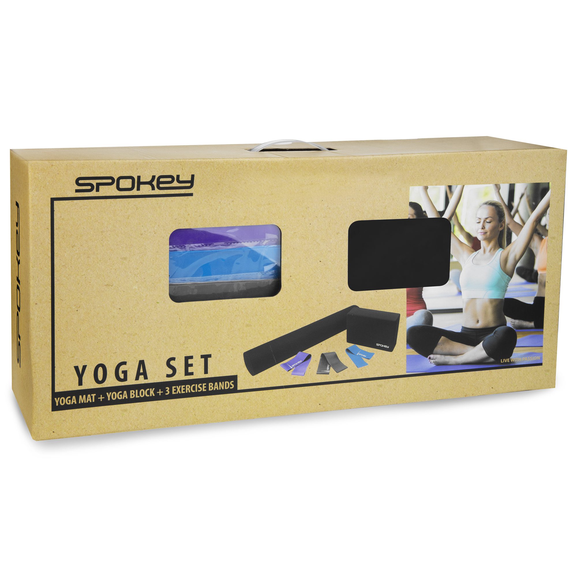 Spokey MANTRA yoga set met mat, blok en weerstandsbanden Spokey MANTRA yoga set met mat, blok en weerstandsbanden