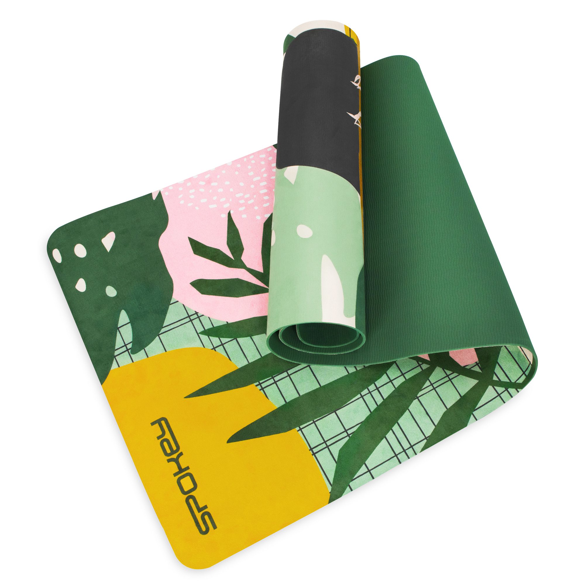 Fitnessmat - Antislip - microfiber suède toplaag - 183x61 cm - dikte 4mm - Spokey HOME JUNGLE Fitnessmat - Antislip - microfiber suède toplaag - 183x61 cm - dikte 4mm - Spokey HOME JUNGLE