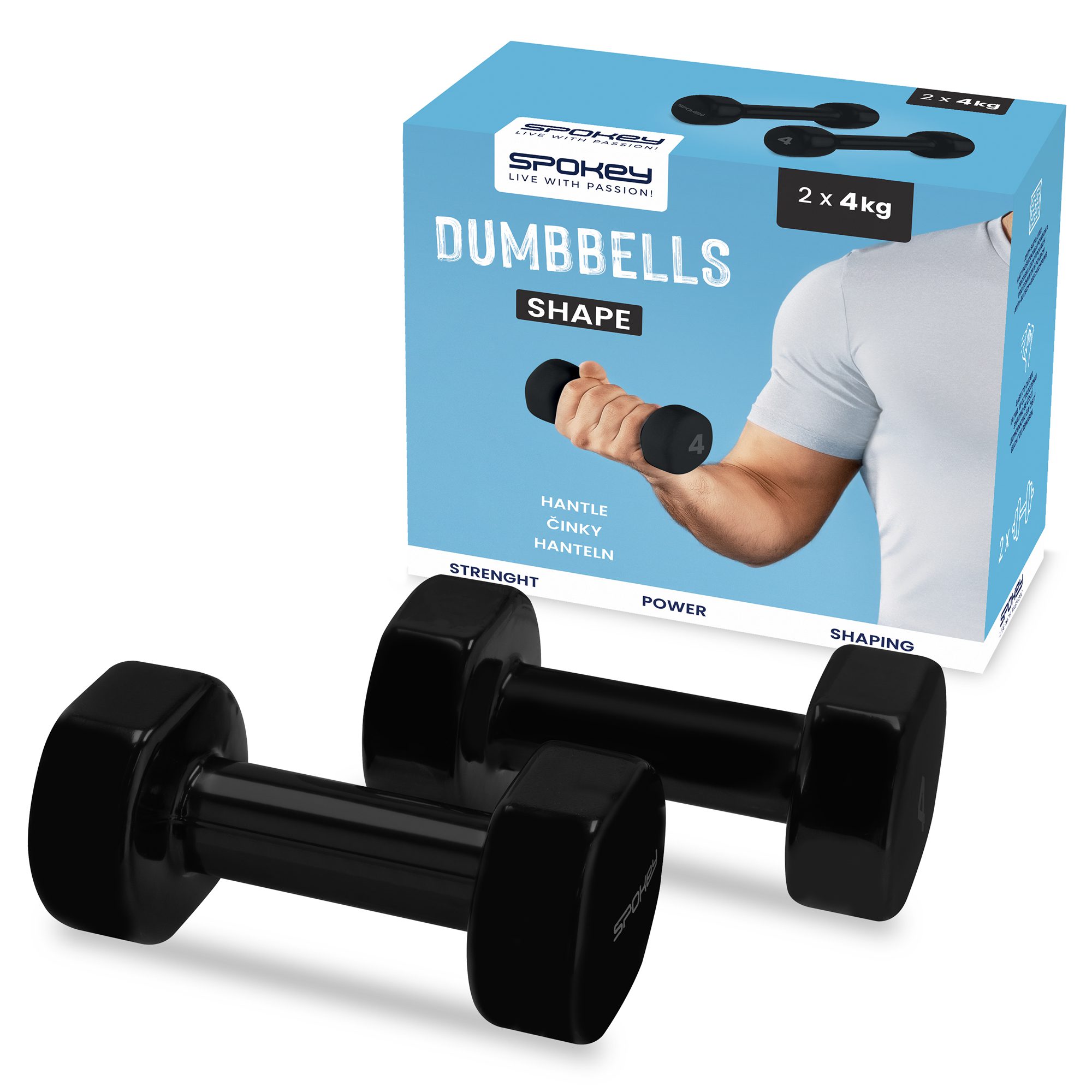 Vinyl dumbbells 2x4 kg zwart - Spokey SHAPE Vinyl dumbbells 2x4 kg zwart - Spokey SHAPE