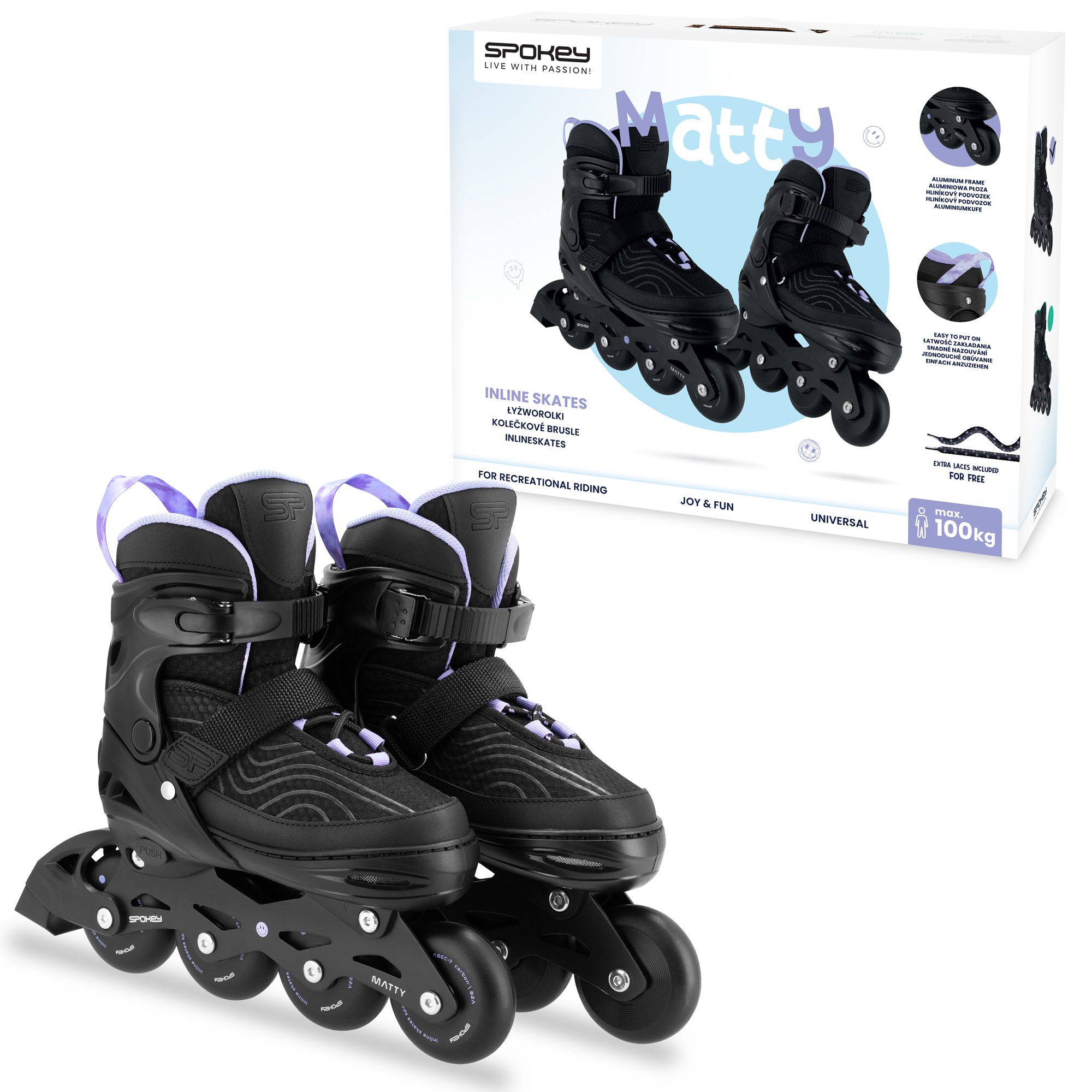 Verstelbare inline skates - Spokey MATTY - (zwart / paars) Verstelbare inline skates - Spokey MATTY - (zwart / paars)
