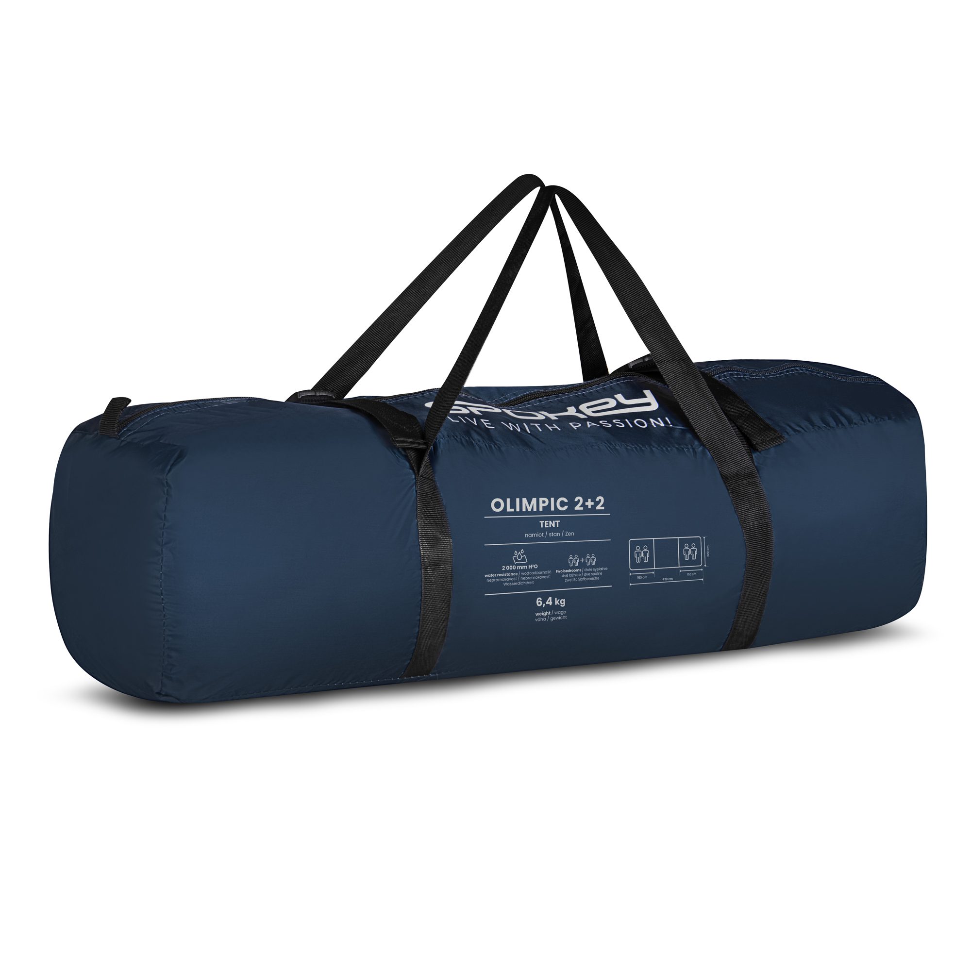 4-persoons tent Spokey OLIMPIC 2+2 met 2 slaapcabines (430×220×130 cm) 4-persoons tent Spokey OLIMPIC 2+2 met 2 slaapcabines (430×220×130 cm)