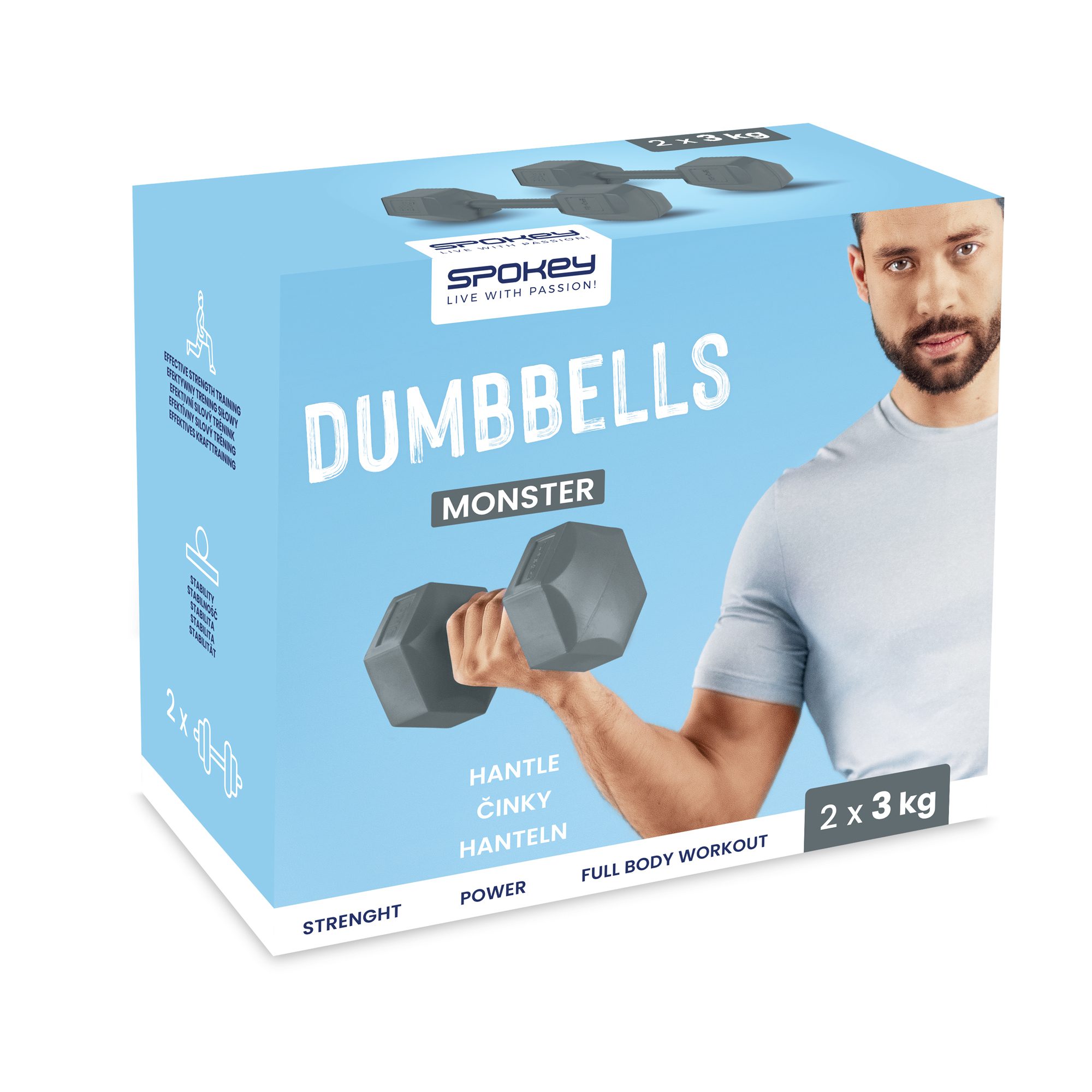 Hexagonale dumbbell set 2x3 kg grijs - Spokey MONSTER Hexagonale dumbbell set 2x3 kg grijs - Spokey MONSTER