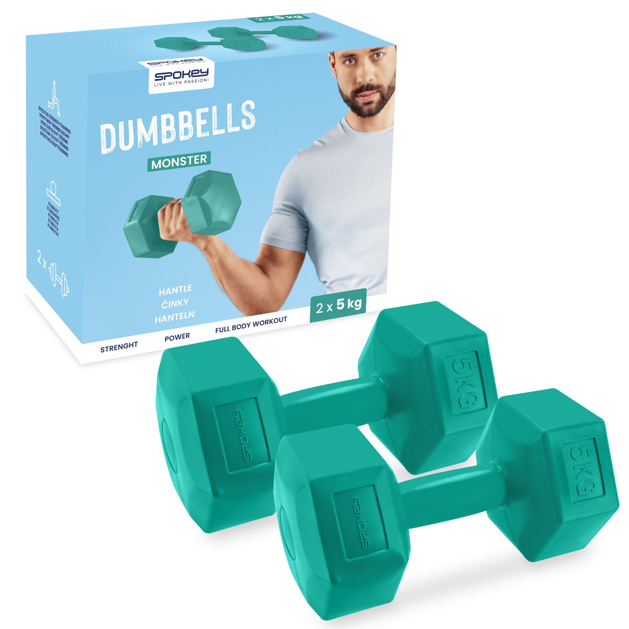 Hexagonale dumbbell set 2x5 kg voor thuisfitness - Spokey MONSTER Hexagonale dumbbell set 2x5 kg voor thuisfitness - Spokey MONSTER