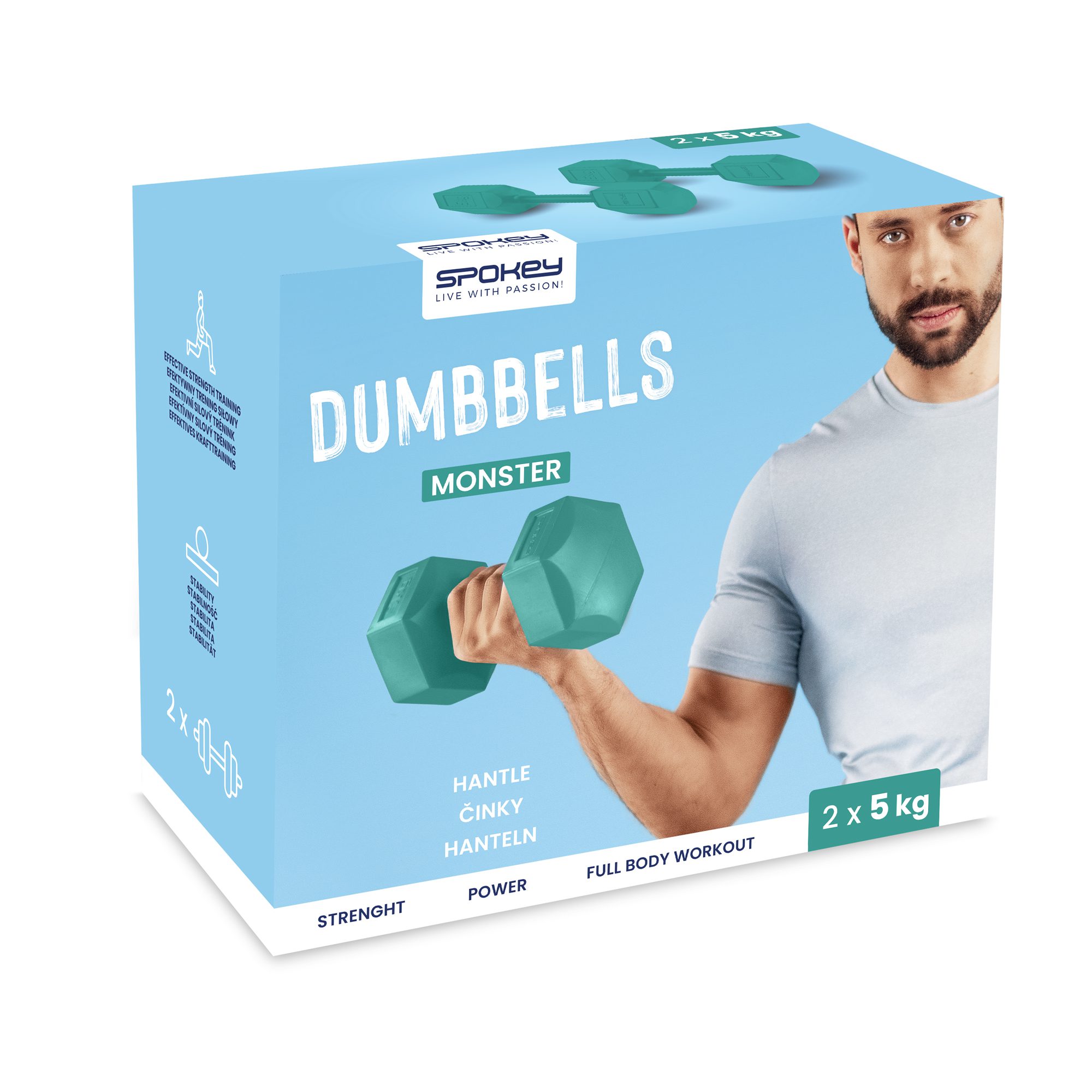 Hexagonale dumbbell set 2x5 kg voor thuisfitness - Spokey MONSTER Hexagonale dumbbell set 2x5 kg voor thuisfitness - Spokey MONSTER