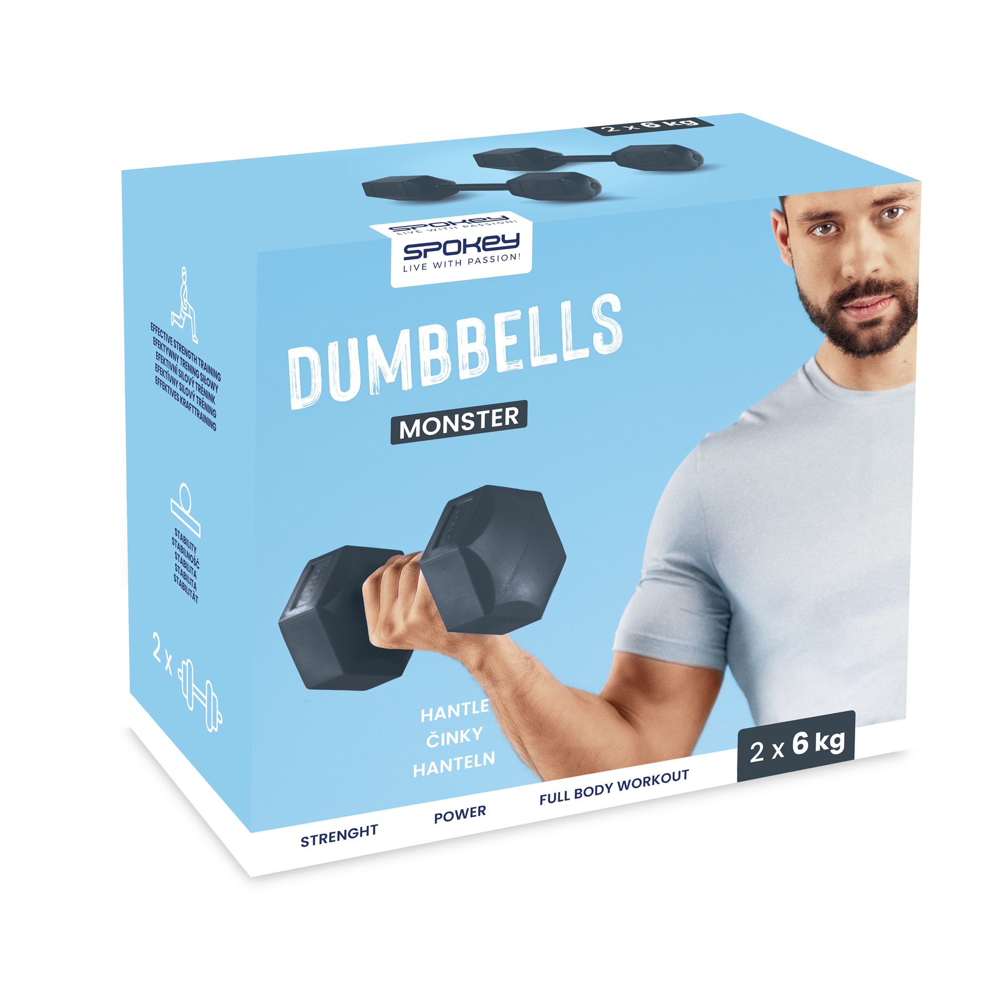 Hexagonale dumbbell set 2x6 kg zwart - Spokey MONSTER Hexagonale dumbbell set 2x6 kg zwart - Spokey MONSTER