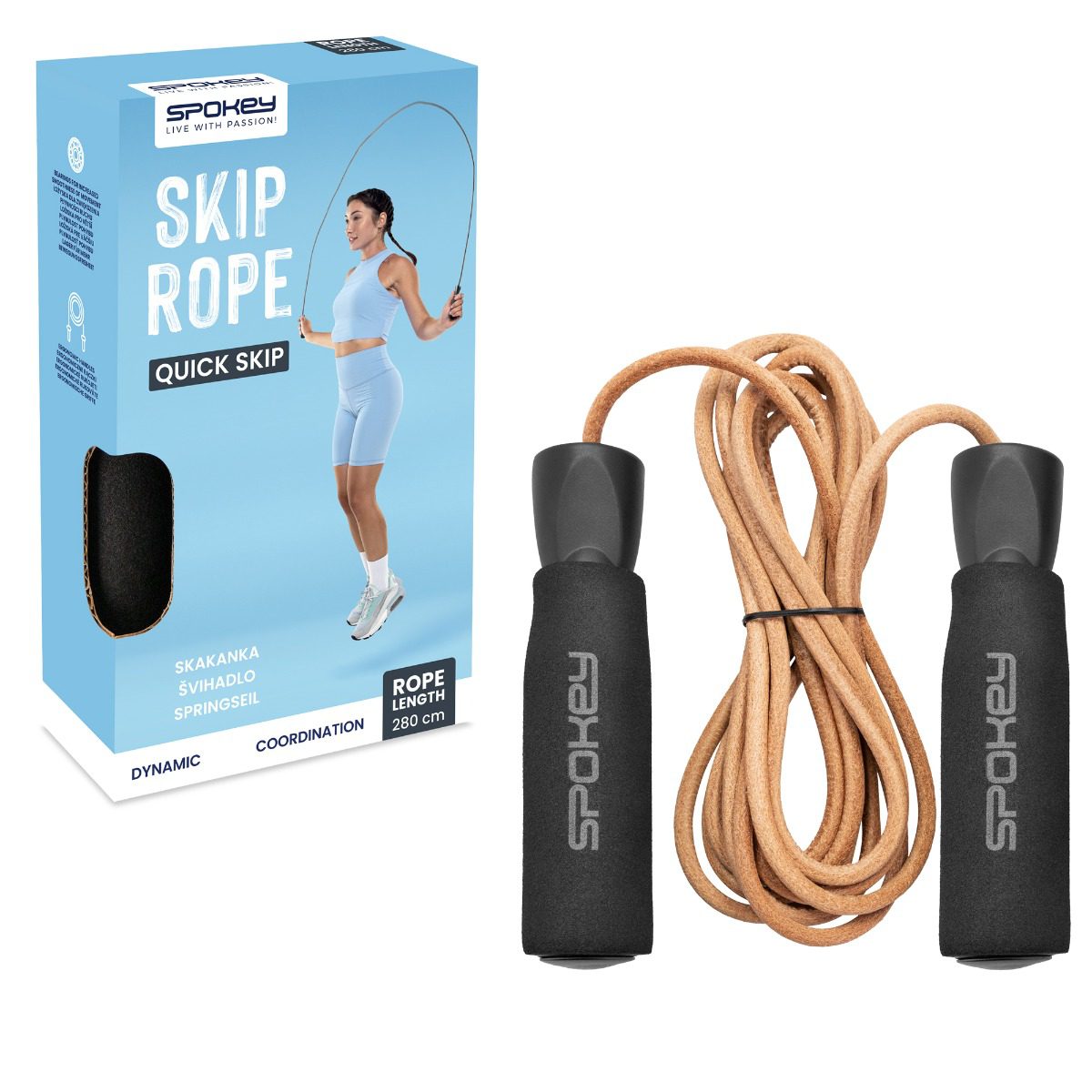 Leren springtouw bruin met foam handvatten - Spokey QUICK SKIP Leren springtouw bruin met foam handvatten - Spokey QUICK SKIP