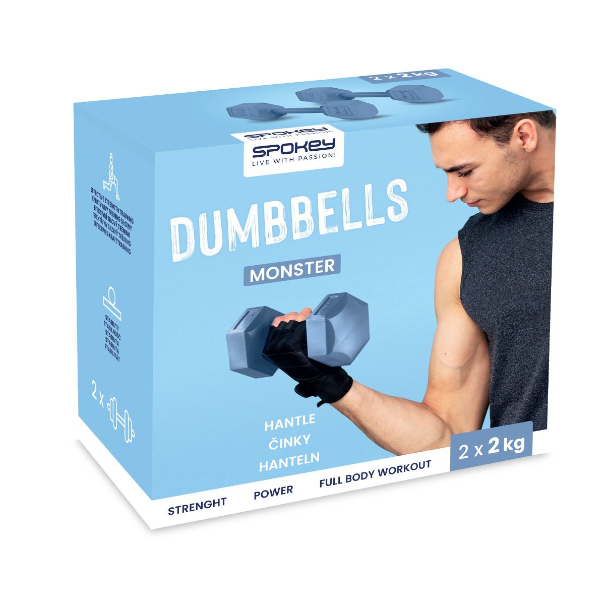 Spokey MONSTER hexagonale dumbbells 2x2 kg blauw Spokey MONSTER hexagonale dumbbells 2x2 kg blauw