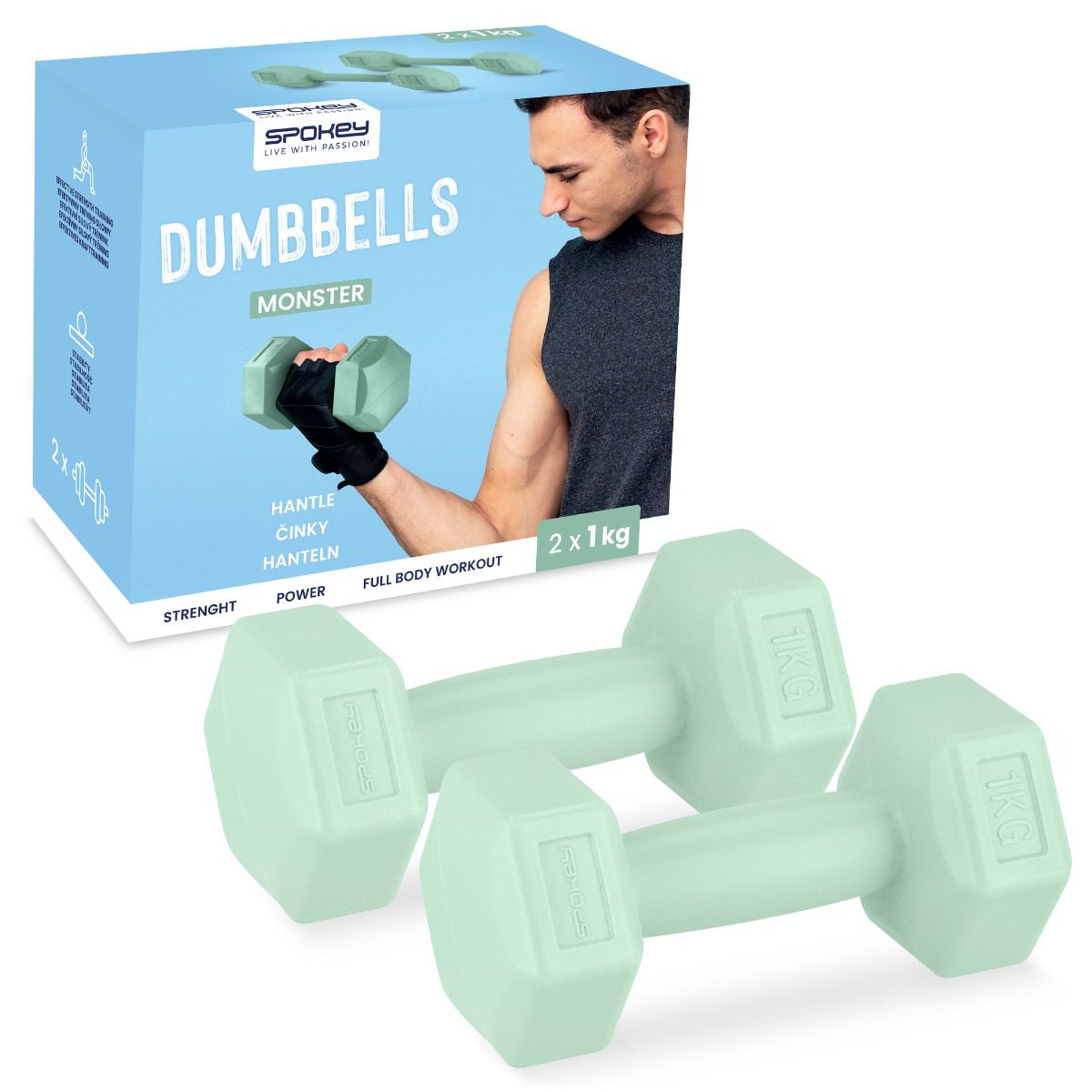 Spokey MONSTER 2x1 kg hexagonale dumbbells Spokey MONSTER 2x1 kg hexagonale dumbbells