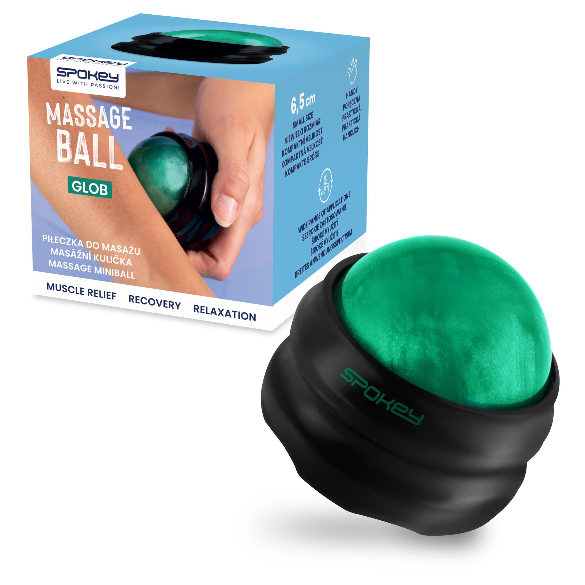 Massagebal zwart 360° met antislip handvat - Spokey GLOB Massagebal zwart 360° met antislip handvat - Spokey GLOB