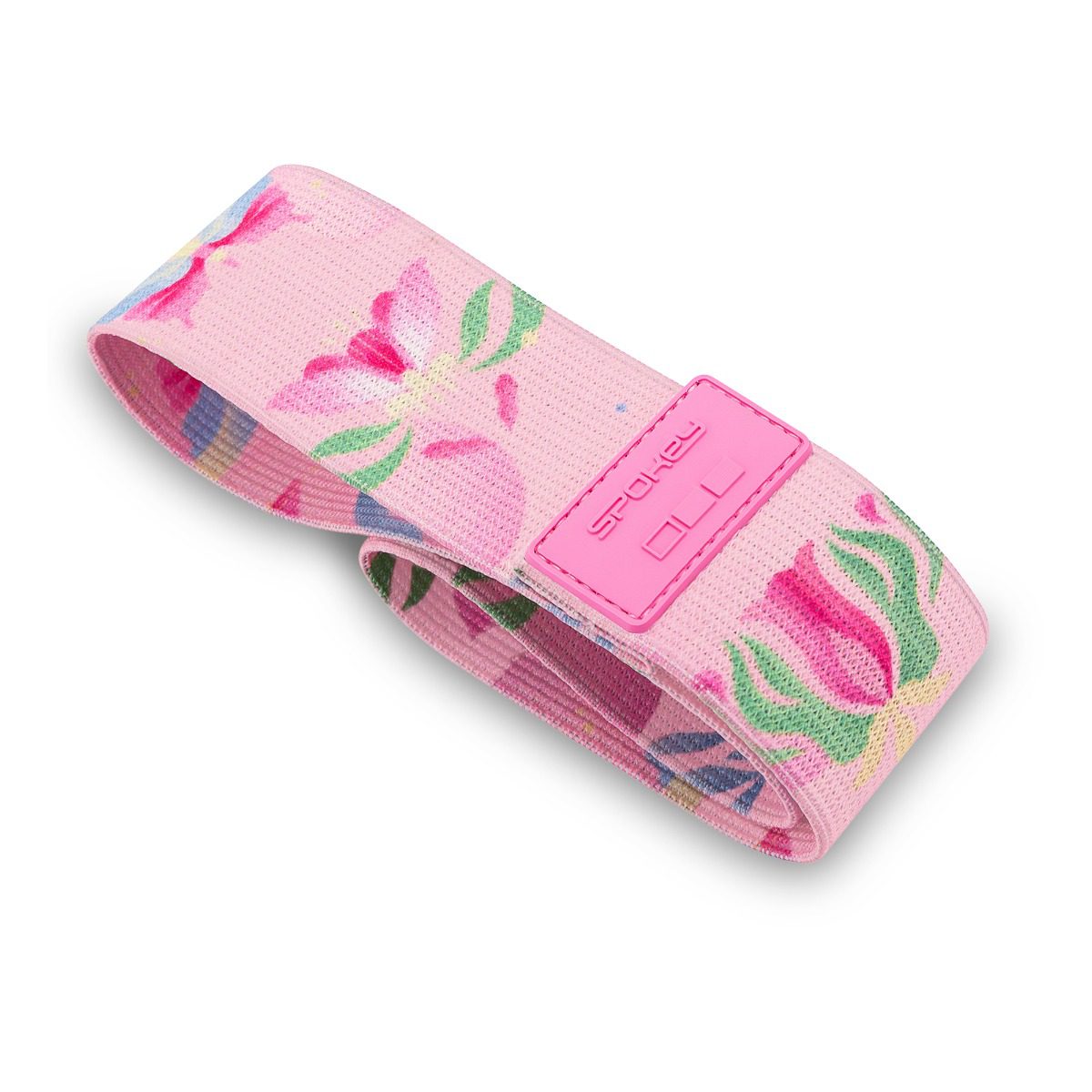 Weerstandsband - Elastische band - Weerstandsniveau 25 kg - 32x5 cm - Roze met bloemenpatroon - Spokey Bloom Medium Weerstandsband - Elastische band - Weerstandsniveau 25 kg - 32x5 cm - Roze met bloemenpatroon - Spokey Bloom Medium