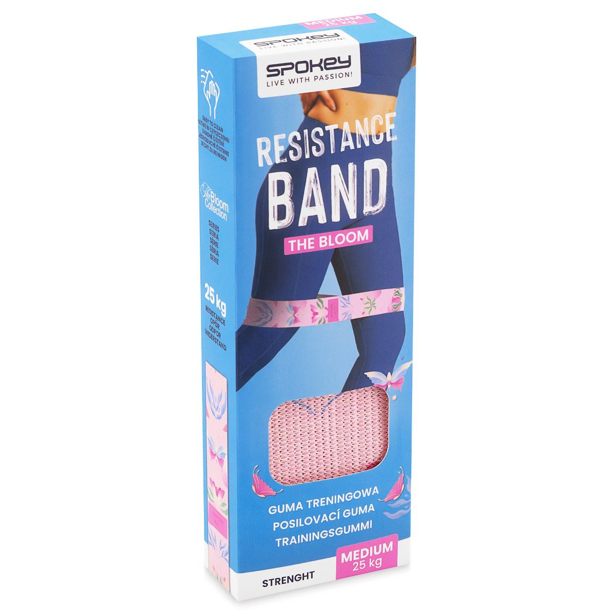 Weerstandsband - Elastische band - Weerstandsniveau 25 kg - 32x5 cm - Roze met bloemenpatroon - Spokey Bloom Medium Weerstandsband - Elastische band - Weerstandsniveau 25 kg - 32x5 cm - Roze met bloemenpatroon - Spokey Bloom Medium