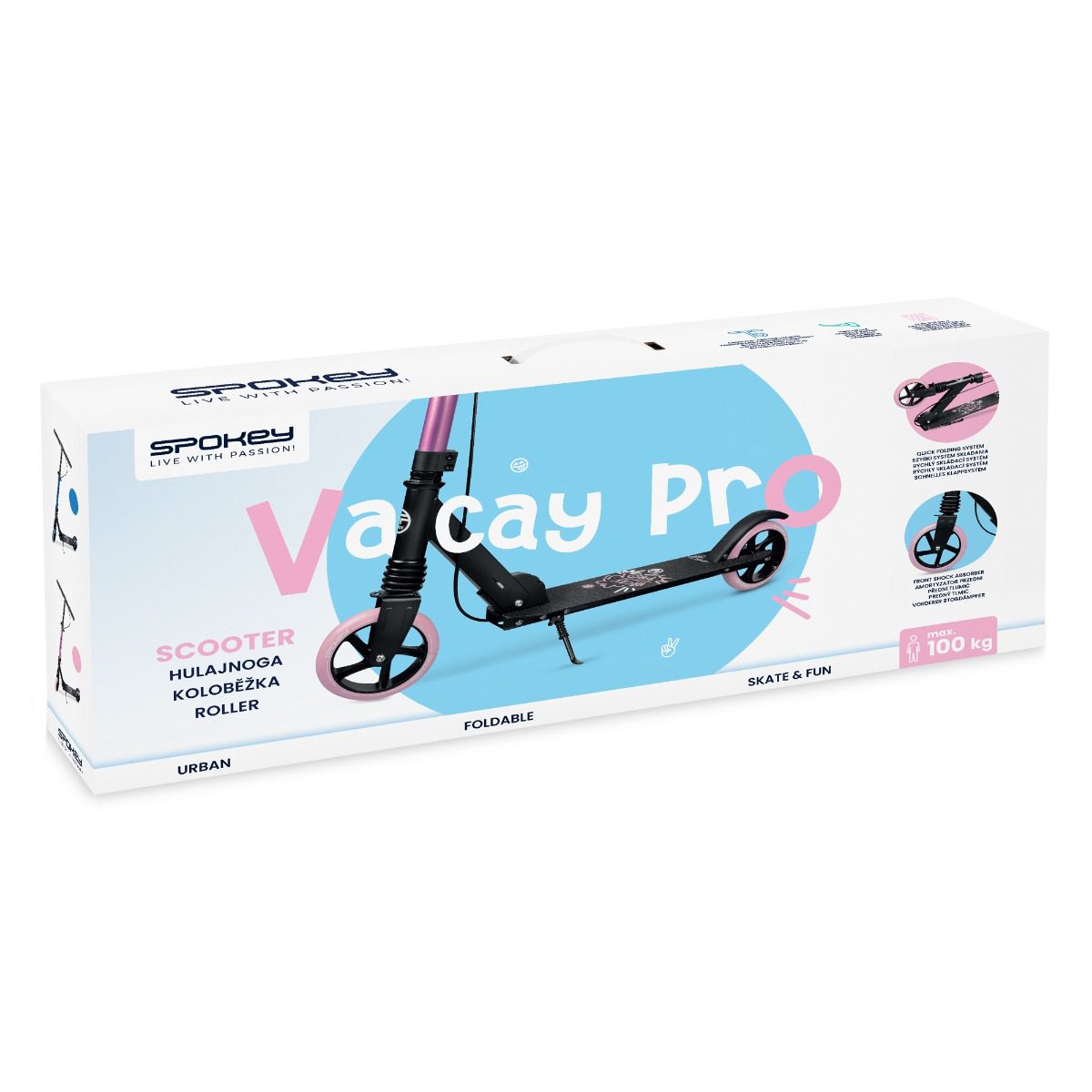 Step voor meisjes - Zwart / Roze - 145mm wielen - Opvouwbaar - Spokey VACAY PRO Step voor meisjes - Zwart / Roze - 145mm wielen - Opvouwbaar - Spokey VACAY PRO