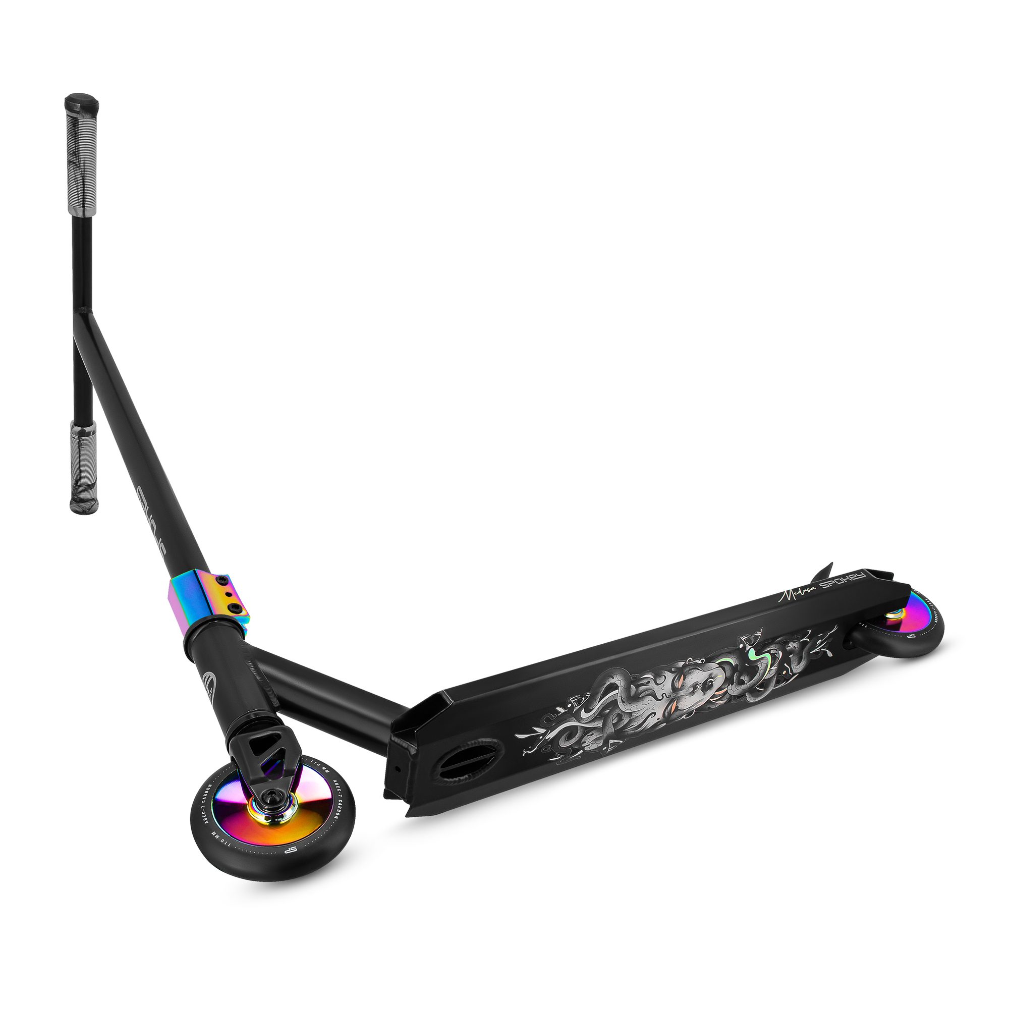Stuntstep - Zwart met hologram - ABEC-7 - 110 mm / 82A - 87 cm - Spokey MEDUSA Stuntstep - Zwart met hologram - ABEC-7 - 110 mm / 82A - 87 cm - Spokey MEDUSA