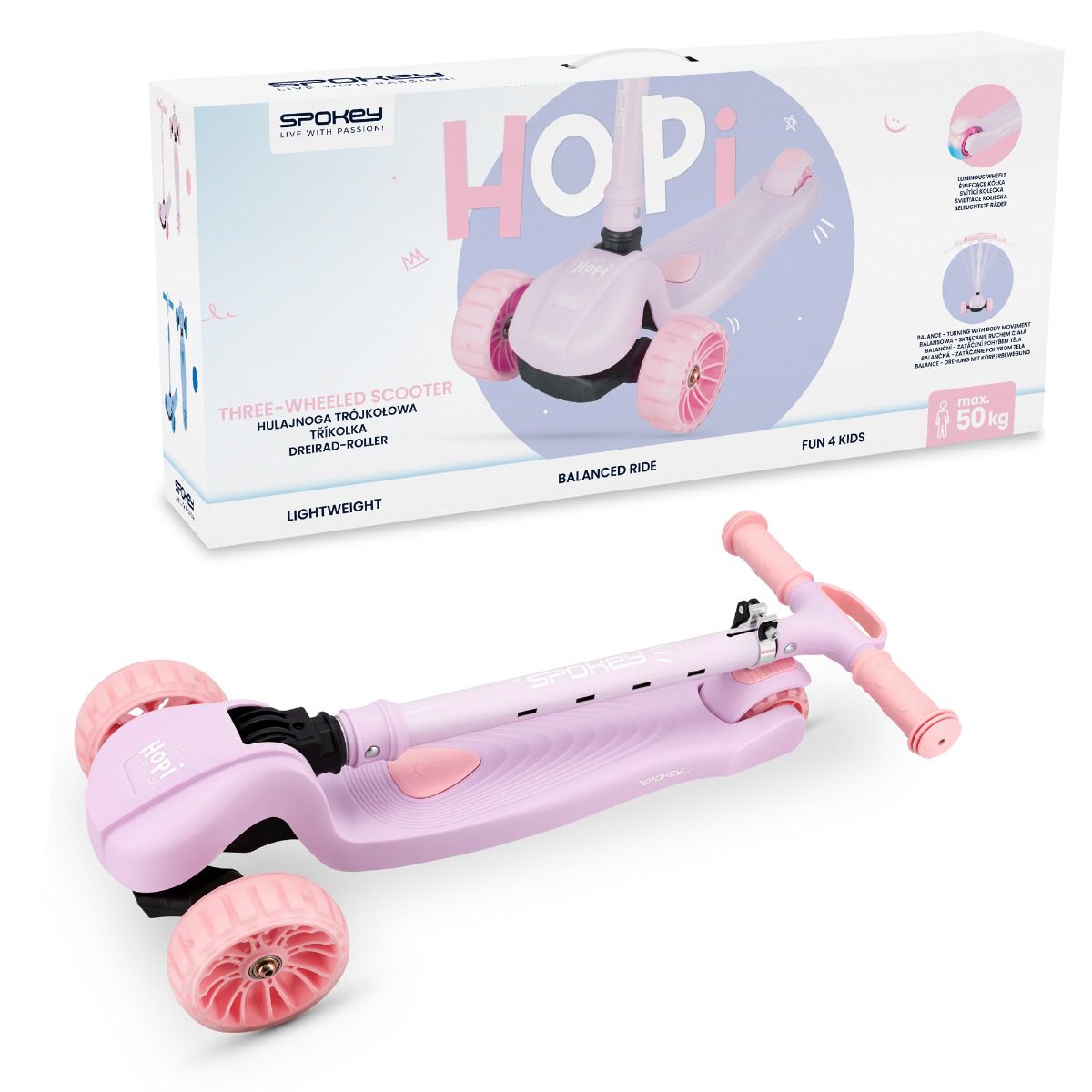 Drie-wiel balance scooter Spokey HOPI roze verstelbaar 58x29 cm Drie-wiel balance scooter Spokey HOPI roze verstelbaar 58x29 cm