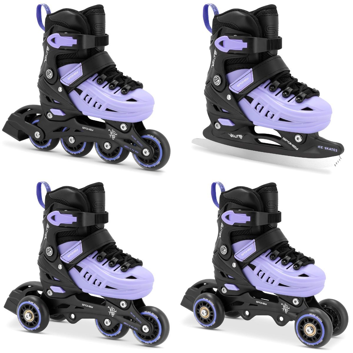 Verstelbare skates - 4 in 1 - zwart / paars - maat 29-33 Verstelbare skates - 4 in 1 - zwart / paars - maat 29-33
