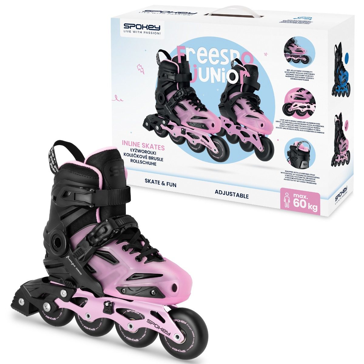 Verstelbare inline skates voor meisjes - Zwart / Roze - Spokey FREESPO JUNIOR Verstelbare inline skates voor meisjes - Zwart / Roze - Spokey FREESPO JUNIOR