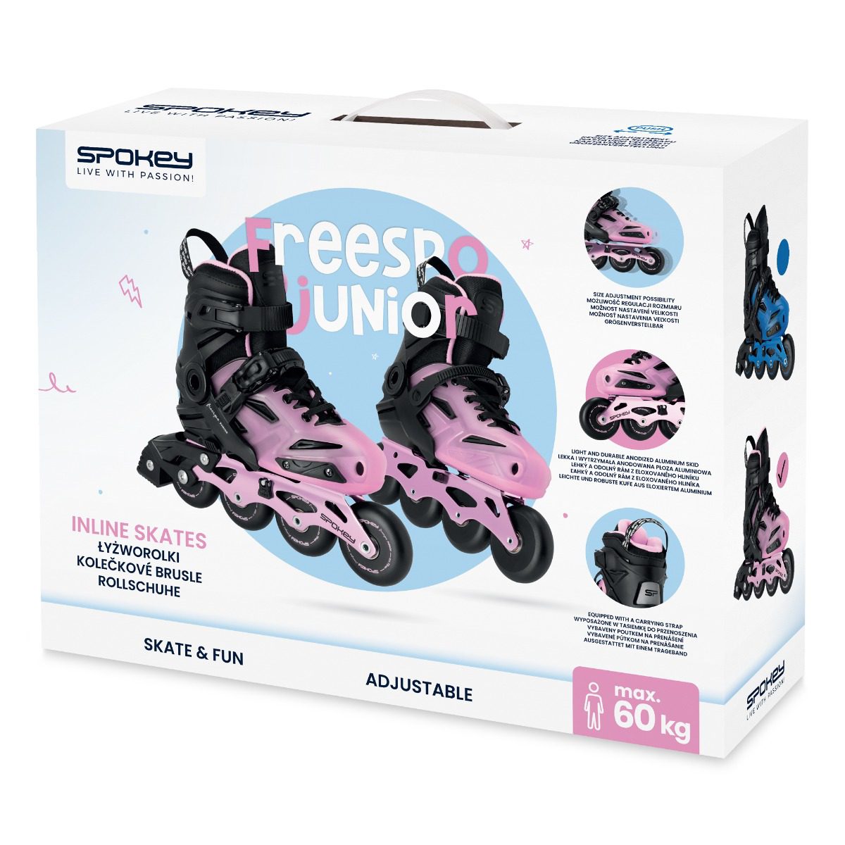 Verstelbare inline skates voor meisjes - Zwart / Roze - Spokey FREESPO JUNIOR Verstelbare inline skates voor meisjes - Zwart / Roze - Spokey FREESPO JUNIOR