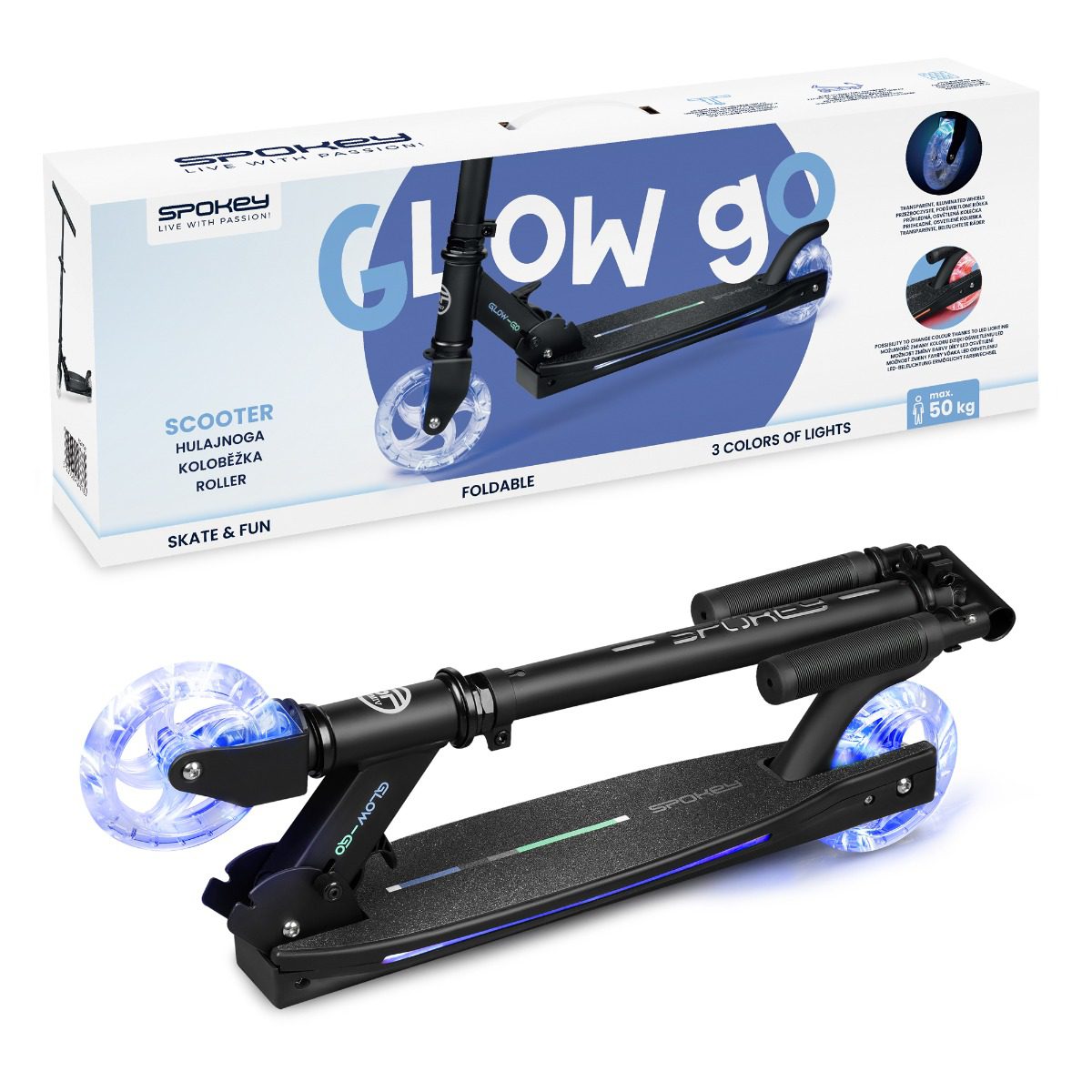 Opvouwbare Glow Go scooter met LED verlichting Opvouwbare Glow Go scooter met LED verlichting