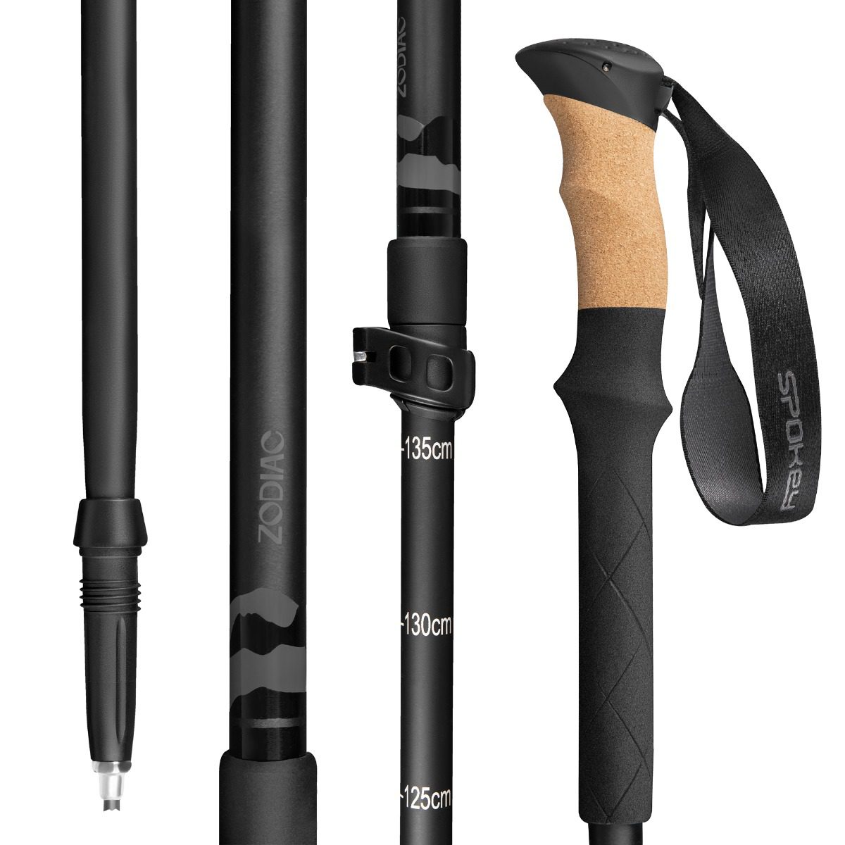 Nordic Walking Stokken – Lichtgewicht Aluminium (540 g) – Verstelbare Trekkingstokken 105–135 cm – Kurken Handvat – Opvouwbaar – Zwart - Spokey Zodiac Nordic Walking Stokken – Lichtgewicht Aluminium (540 g) – Verstelbare Trekkingstokken 105–135 cm – Kurken Handvat – Opvouwbaar – Zwart - Spokey Zodiac