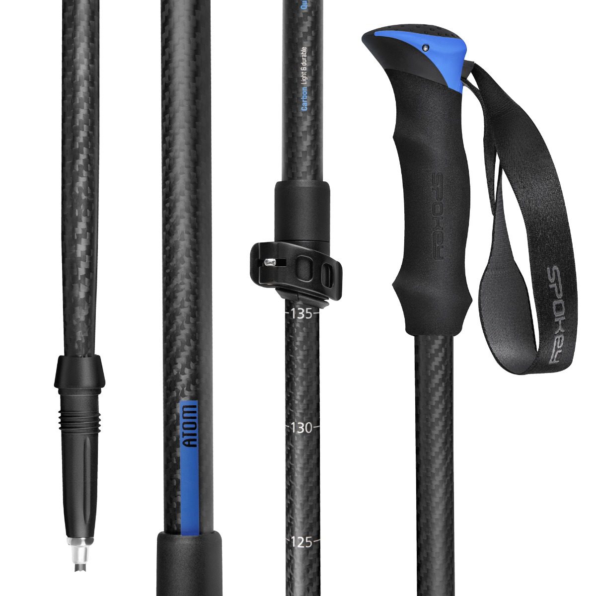 Trekking- & Nordic Walking Stokken – Lichtgewicht (460 g) – Carbon/Aluminium – Verstelbaar 105–135 cm – EVA Handvat – Fast Fit – Opvouwbaar (62 cm) – Zwart/Blauw - Spokey ATOM Trekking- & Nordic Walking Stokken – Lichtgewicht (460 g) – Carbon/Aluminium – Verstelbaar 105–135 cm – EVA Handvat – Fast Fit – Opvouwbaar (62 cm) – Zwart/Blauw - Spokey ATOM