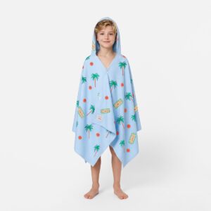 Kleurige kinderhooded handdoek blauw 70x175 cm