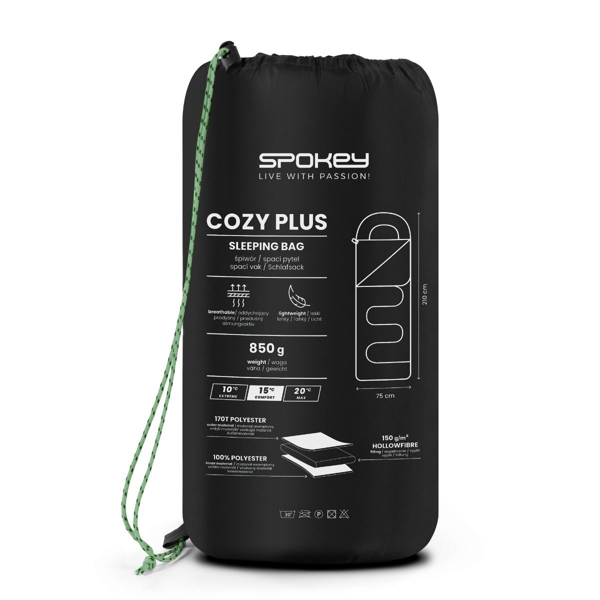 Spokey Cozy Plus slaapzak zwart 210x75 cm Spokey Cozy Plus slaapzak zwart 210x75 cm